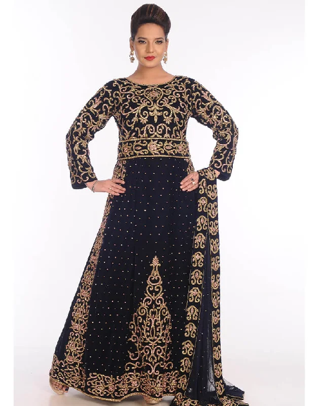 Black Georgette Hand Embroidery Party Wear Kaftan