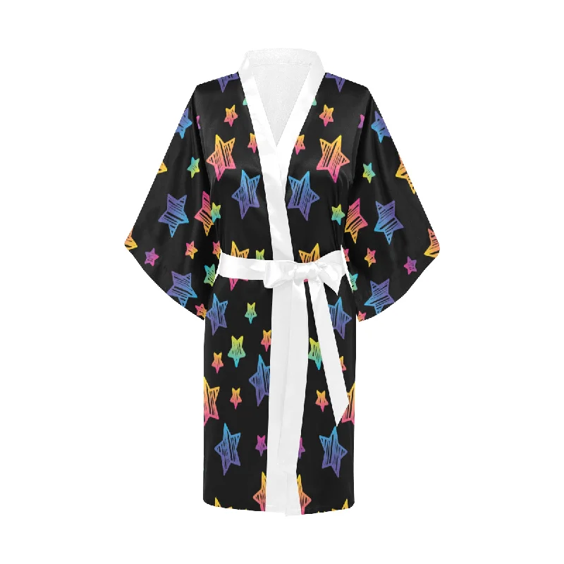 Colorful star pattern Women's Short Kimono Robe