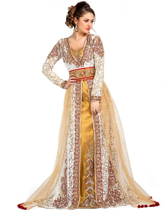 Arabic Contemporary Unique Beige Wedding Exclusive Moroccan Kaftans