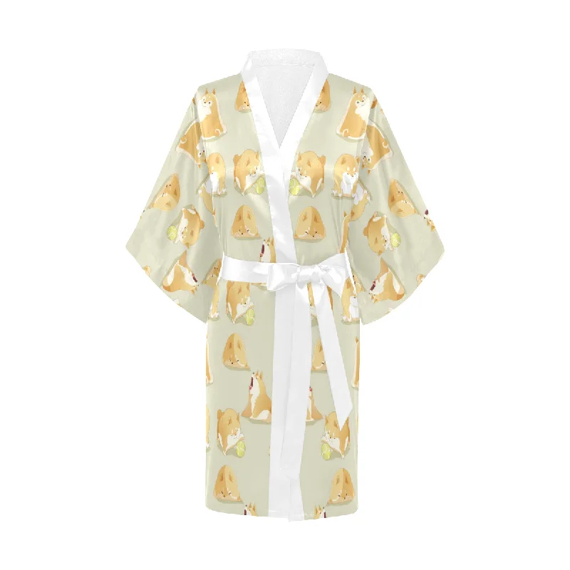 Cute fat shiba inu dog pattern Women's Short Kimono Robe