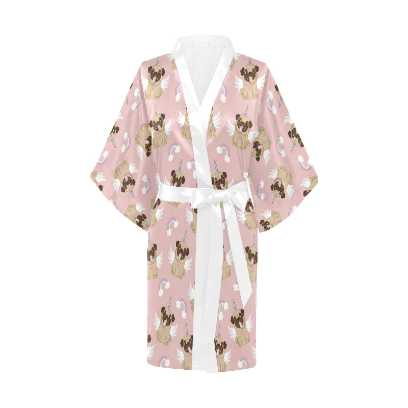 Cute unicorn pug pattern Women's Short Kimono Robe