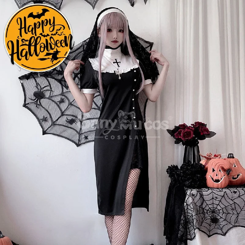 【In Stock】Halloween Cosplay Nun Cosplay Gothic Black Dress Stage Performance Cosplay Costume