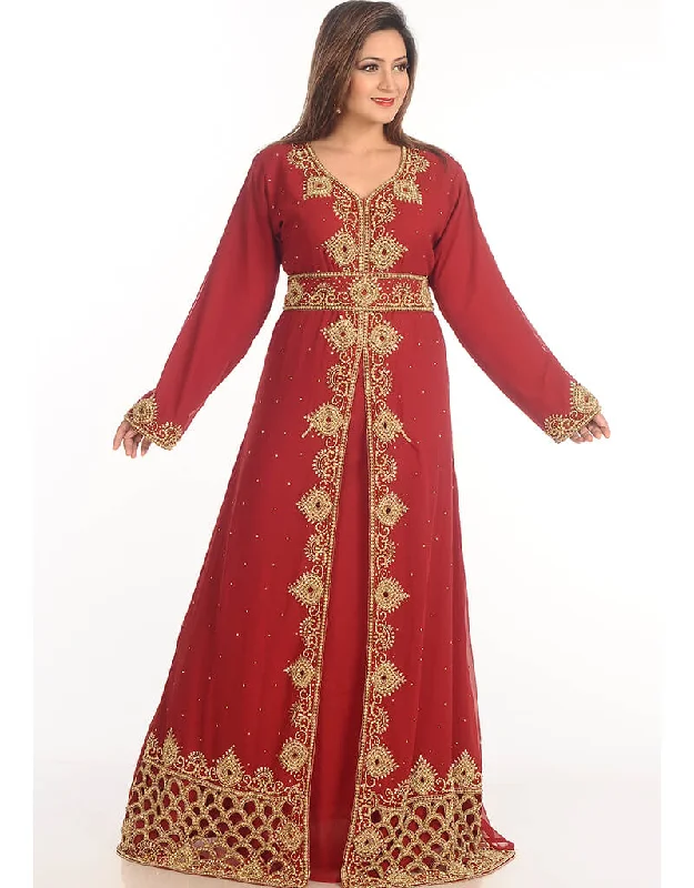 Maroon Georgette Hand Embroidery Party Wear Kaftan