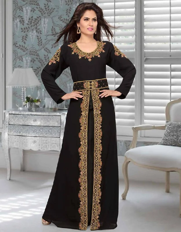 Party wear Front Slit A-line Kaftan With Golden Work