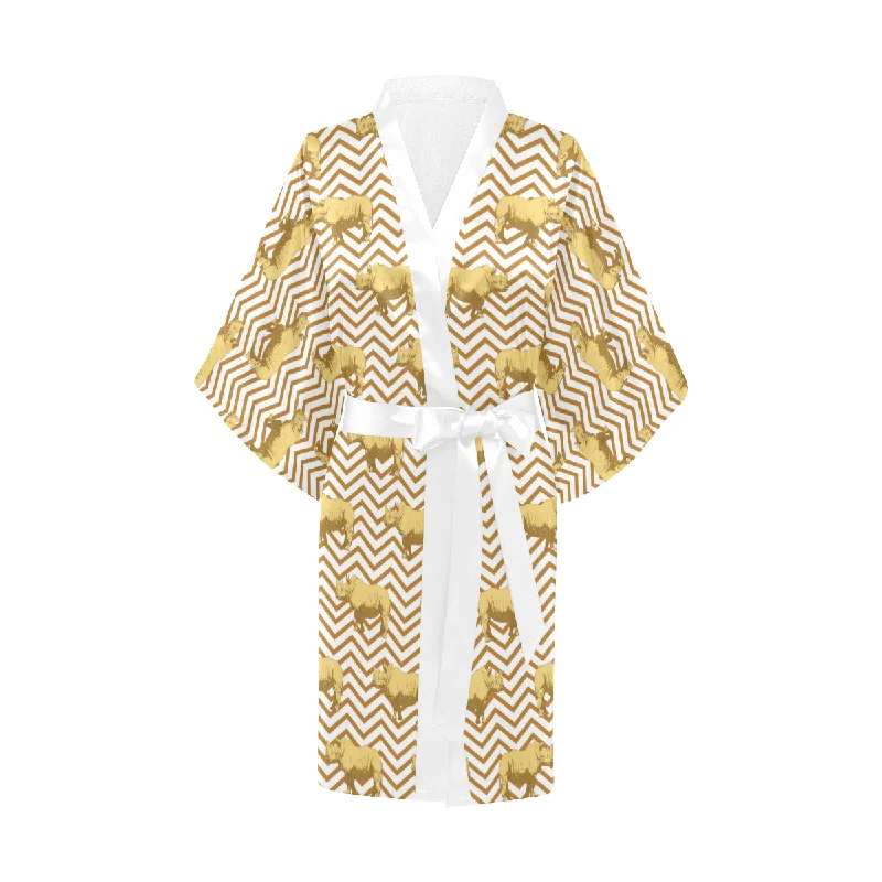 Rhino yellow theme pattern Women's Short Kimono Robe