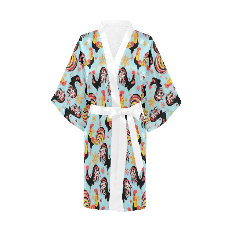 Rooster chicken cock snowfalke Women's Short Kimono Robe