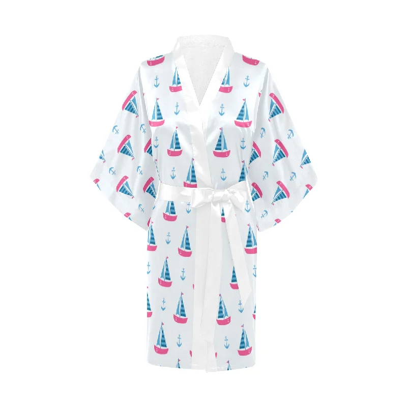 Sailboat anchor pattern Women's Short Kimono Robe