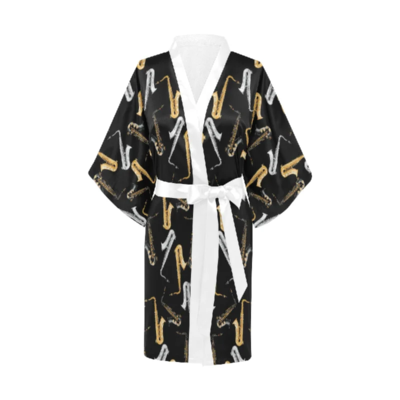 saxophone design pattern Women's Short Kimono Robe