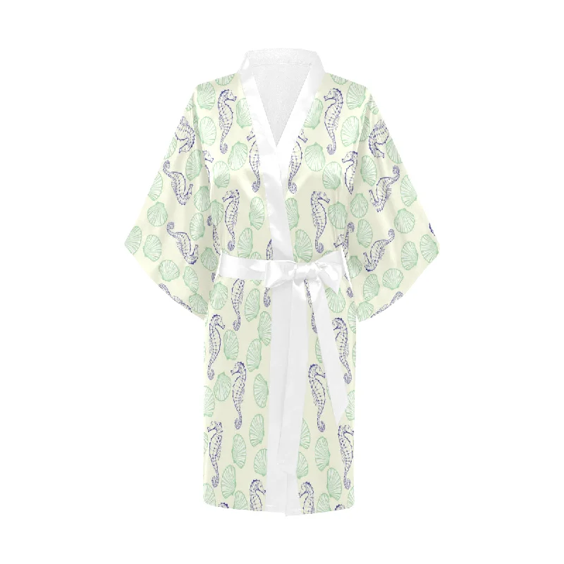 Seahorse shell pattern Women's Short Kimono Robe