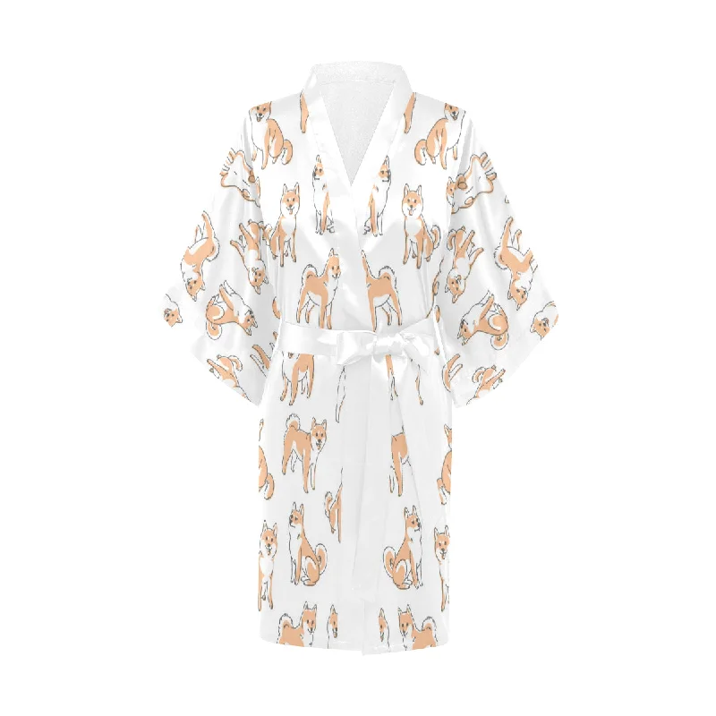 shiba inu dog pattern Women's Short Kimono Robe