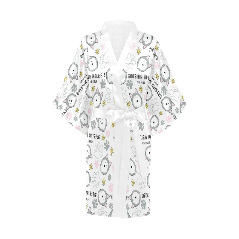 Siberian Husky design pattern Women's Short Kimono Robe