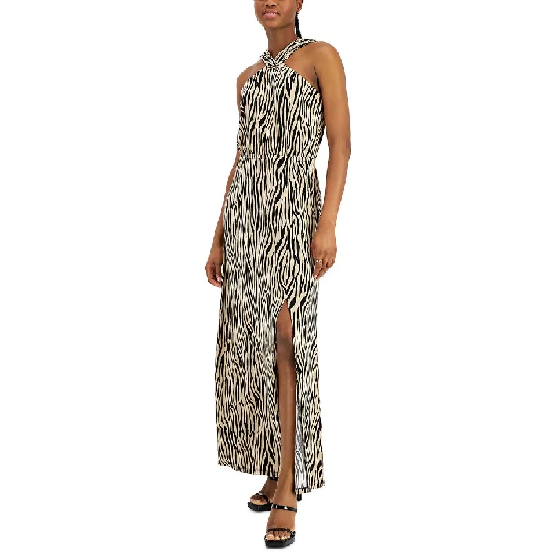 Womens Maxi Animal Print Halter Dress