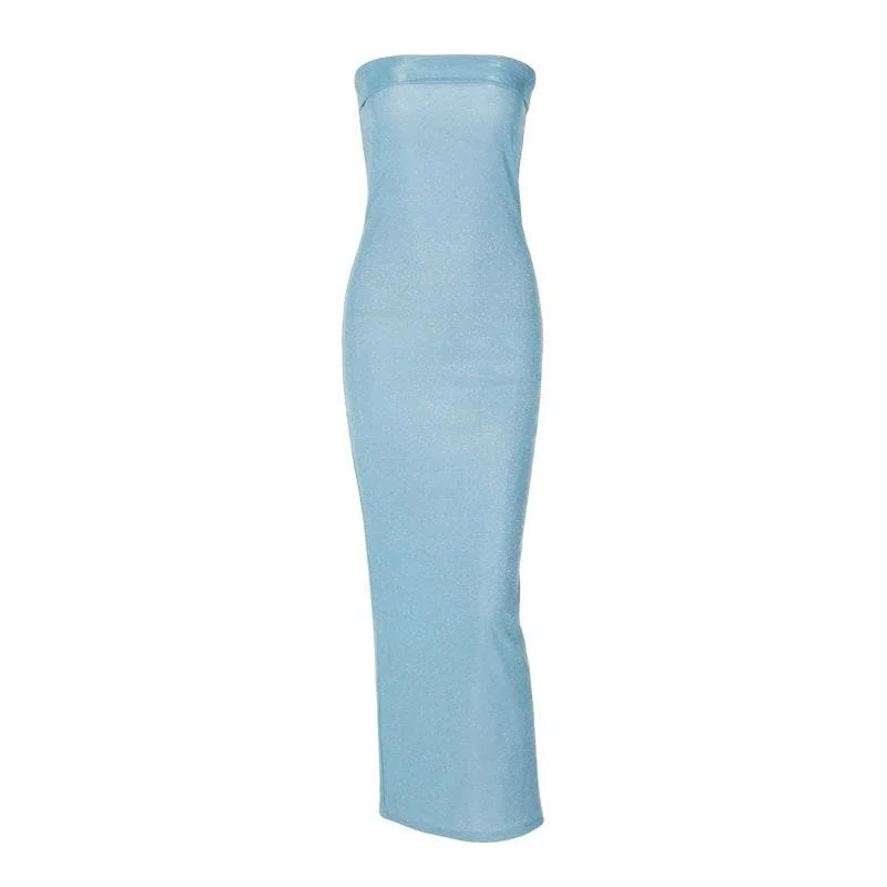 Textured solid backless sleeveless tube maxi dress